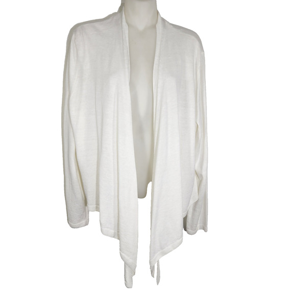 J Jill Womens Cardigan Large Petite Linen Blend Waterfall Sweater Open Front - Picture 1 of 10